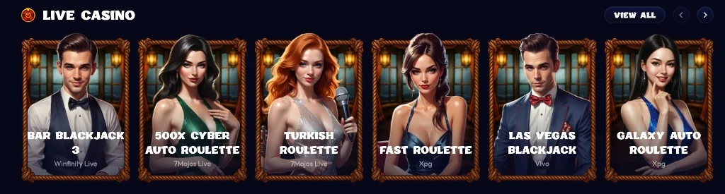Tables de casino en direct : Bar Blackjack 3, 500x Cyber Auto Roulette, Turkish Roulette, Fast Roulette, Las Vegas Blackjack et Galaxy Auto Roulette